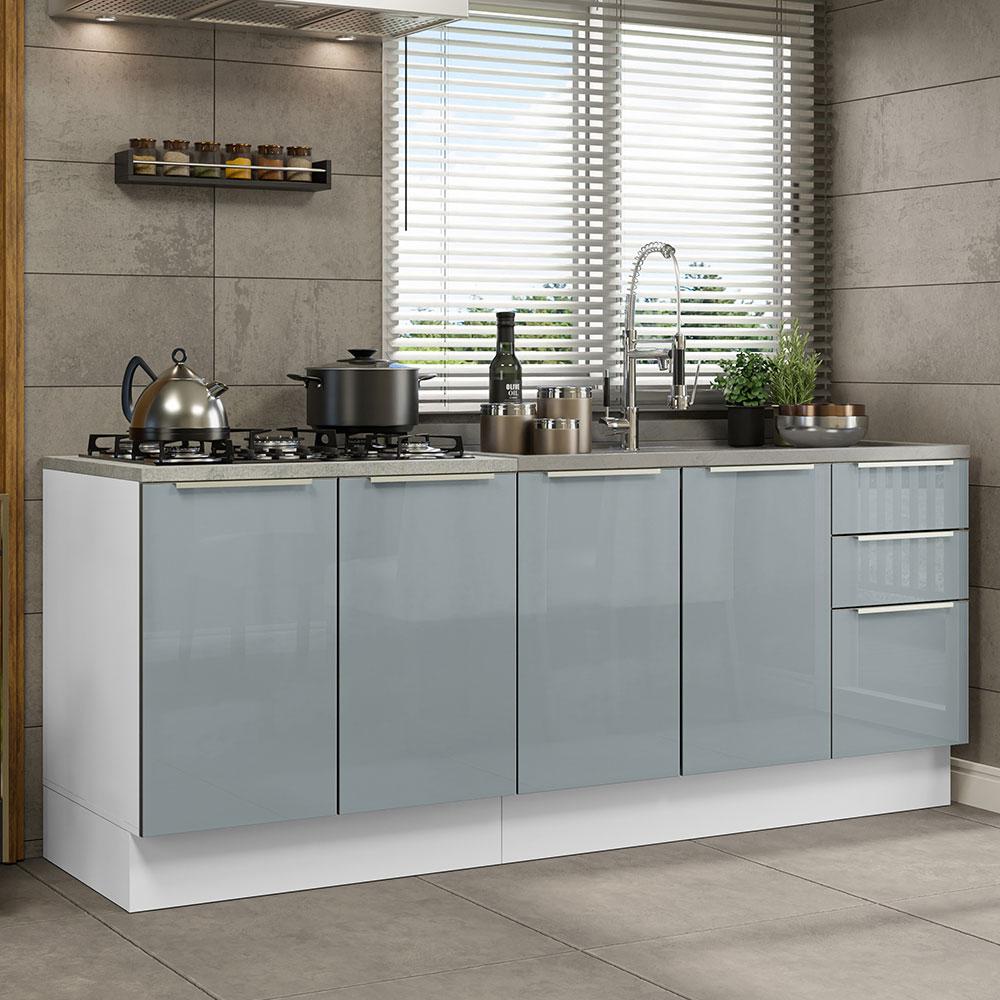 Kit com 2 Balcões de Cozinha Madesa Lux 4 Portas 3 Gavetas (Sem Tampo e Pia) Branco/Cinza em Oferta na Shopee
