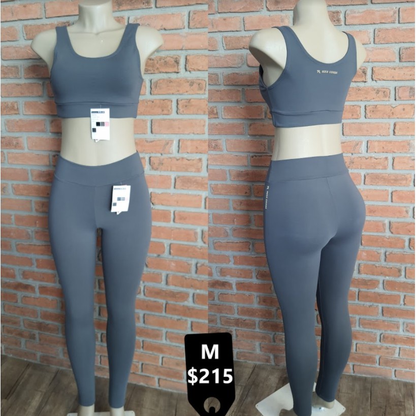 Conjunto top calça legging cinza suplex Rosa Goiaba Fitness promoção roupa de academia loja luxo fit chique conjunto treino malhar esporte sport gym moda musculacao crossfit musculação workout muscle training feminina