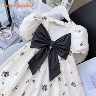 Vestido De Líder Para Meninas De 3-7 Anos De Idade Baby Girl Bow Rose Print Bubble Sleeve Princesa Verão Estilo Moda Infantil