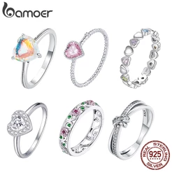 Bamoer 925 Anel De Prata Jóias Da Moda Para Mulheres Amantes Das Meninas Tamanho 9