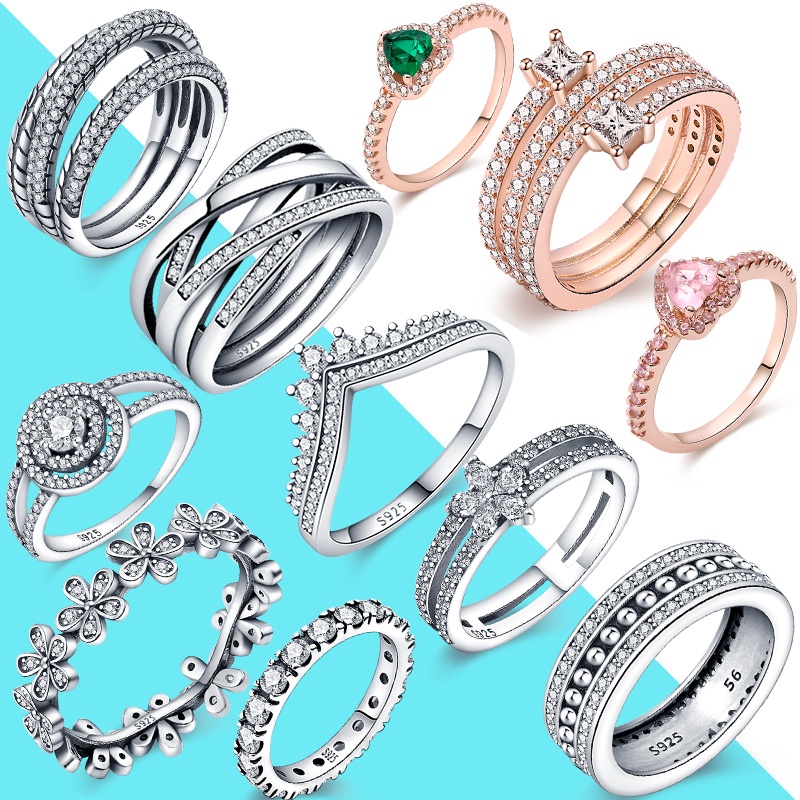 Pandora Anel Feminino De Prata Esterlina 925 Brilhante/Solitário/Festa De Casamento