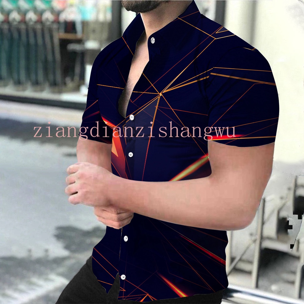 Moda De Alta Qualidade Camisas Sociais Casuais Grandes De Imprimir Manga Curta Vestuário Masculino Prom Promessa Cardigan Blusas P-6XL