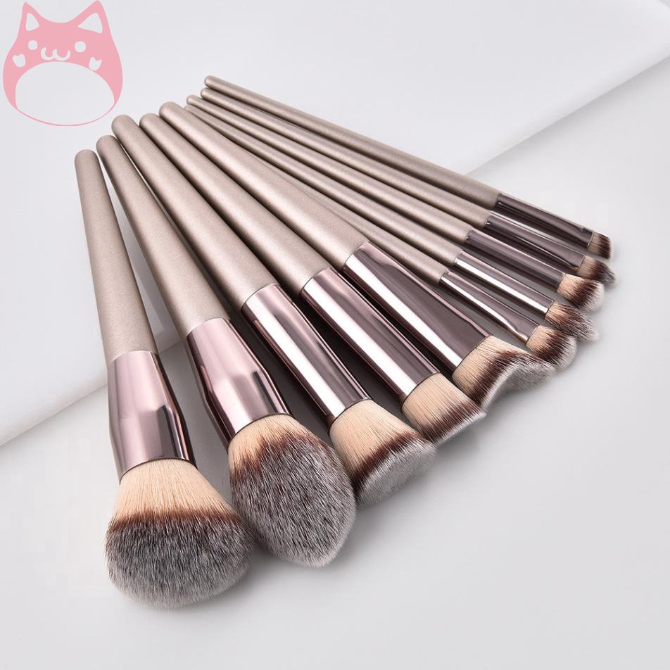 [HGF] 10 Pcs Brown Oversized Makeup Brush Set Maquiagem Ferramentas de Maquiagem Incluem Escova Blush Loose Powder Brush Contour Escova de Pó Solto Fábrica de Escovas para Sombra Venda Direta FINDCOLOR