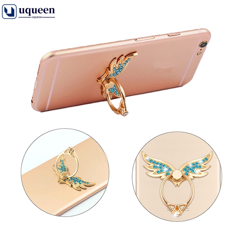 UQ Angel Wings Metal Multifuncional À Prova De Queda Anel Diamantado Dobrável Porta Telefone Móvel Com Fivela