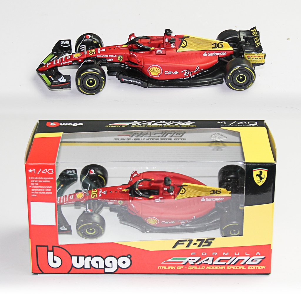Bburago 1:43 Scale Ferrari F1-75 Leclerc 2022 F1 Car Model - Red, Detailed Collector's Toy For Kids & Fans - View #9