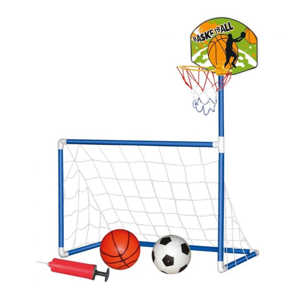 Trave 2 em 1 Futebol Golzinho e Cesta Basquete com Bomba Bola DM Toys DMT5936