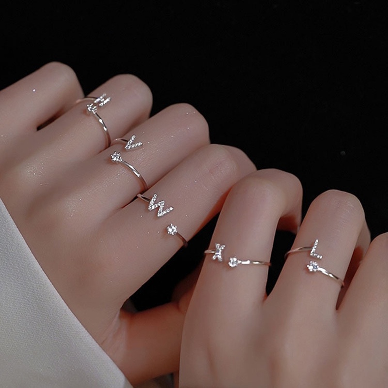 Anel De Letra Az Ajustável Em Prata Moderno Com Diamantes Micro Pave , Presente Perfeito Para Mulheres