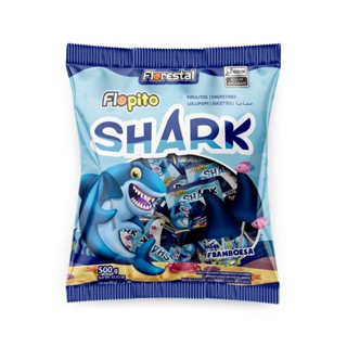 Pirulito Flopito Tubarão Shark Framboesa - 500g