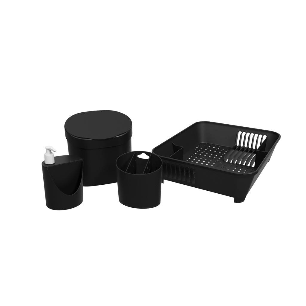 Kit Pia Organizada Coza Basic 4 Peças Preto - Home & Living