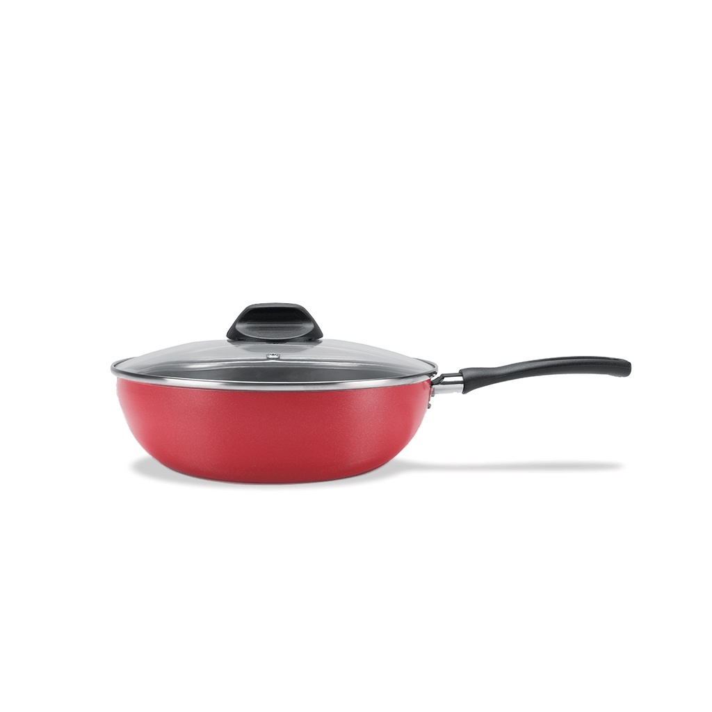 Wok com Tampa Brinox Garlic Antiaderente 2,3 Litros Ø 24 x 7 cm Vermelho em Oferta na Shopee