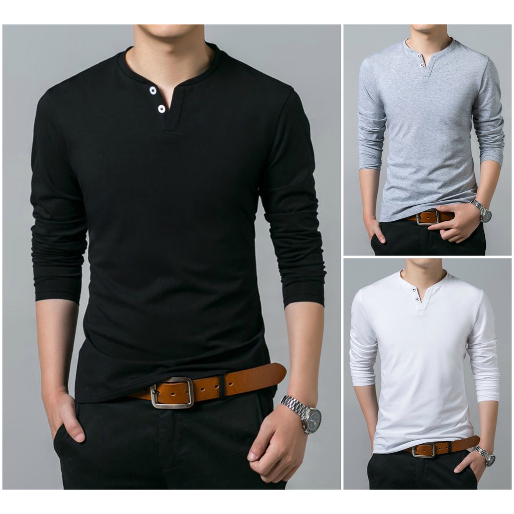 Camiseta Henley  Masculina J Silver Slim Fit Manga Longa 2 Botões - 6 CORES DISPONÍVEIS