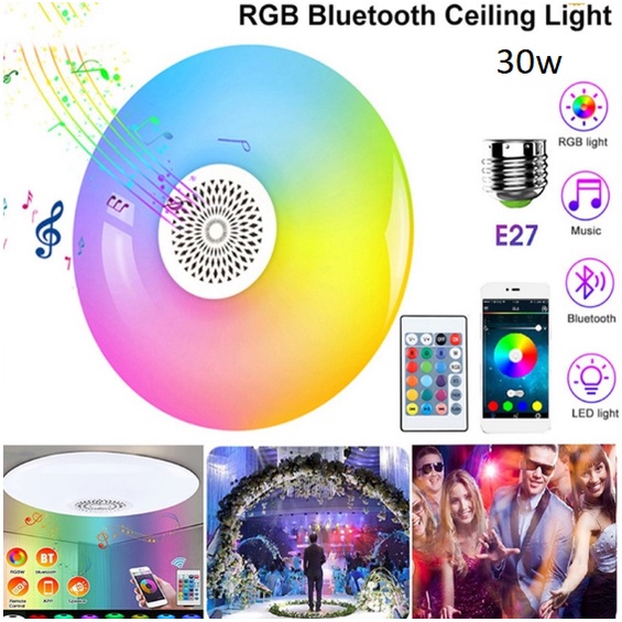 Licer Conduziu A Luz Do Teto Sem Fio Bluetooth Inteligente Controle Remoto Lâmpada 48 W / 24 W / 18 W Rgb Mudando A Cor Regulável Controle Remoto Da Música Ufo Lâmpada Uso Para Casa Ktv Compras Malls Supermercados Café Hotel E27 Interface