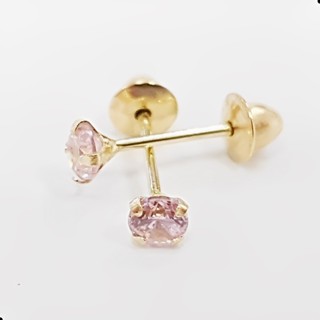 Par de Brincos Infantil de Zircônia 3mm Rosa Ouro 18k