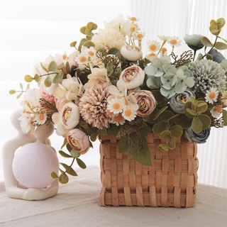 Bouquet Artificial Rosas Bulbo Crisântemo Chrysanthemum Hydrangea Decoração Flor Casamento