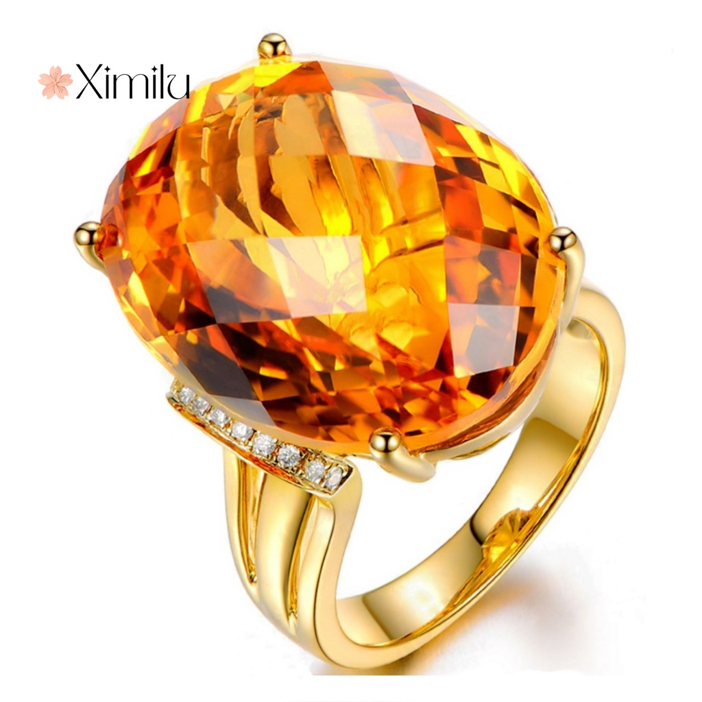 ♥ Classe 28,5ct Citrino De Luxo 18k Anel De Ouro Grande Jóias De Pedra Solta