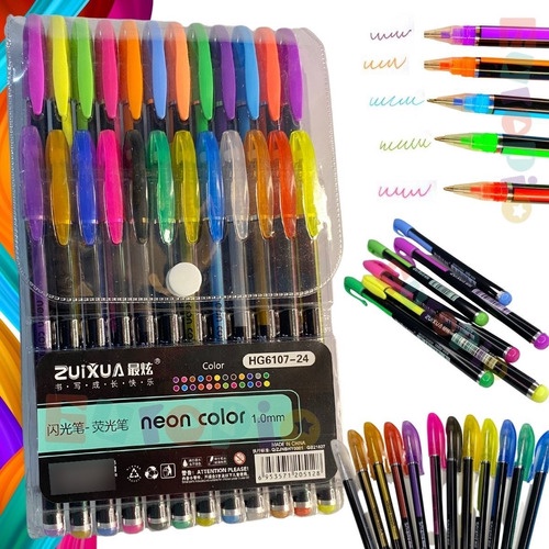 Kit Canetas Coloridas Gel Escolar Perfumadas Neon Color