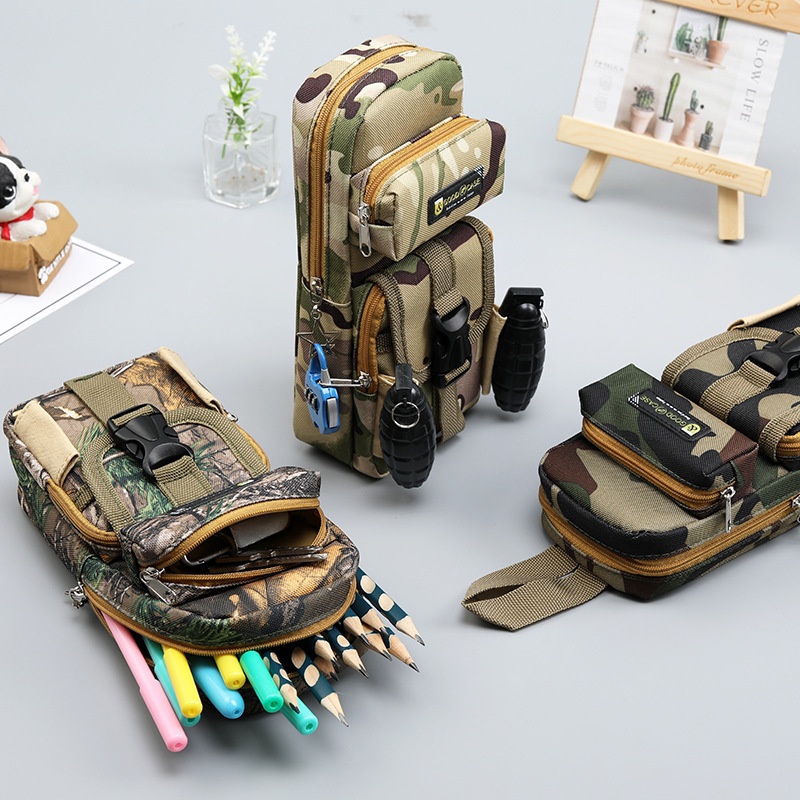 Bolsa De Lápis Com Fecho Camuflado Estudantil Estojo Multicamadas