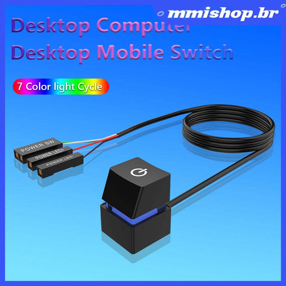 2m Interruptor Computador Desktop Colorido Luzes Led Pc Motherboard Start Externo Power On/off Cabo de Extensão de Home Office botão mmishop.br