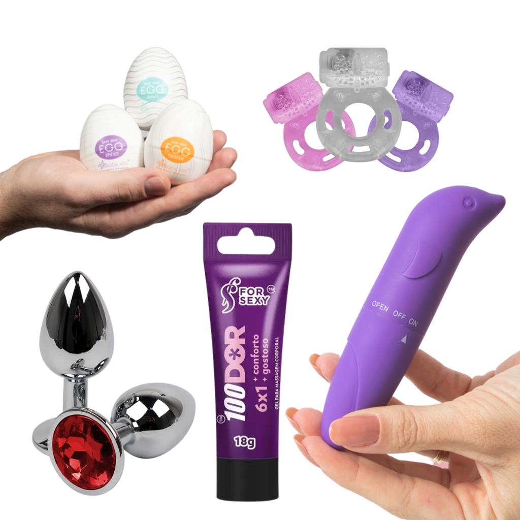 Kit Plug Anal Pequeno Vibrador Feminino Bullet E Ponto G Golfinho Egg Masturbador Masculino