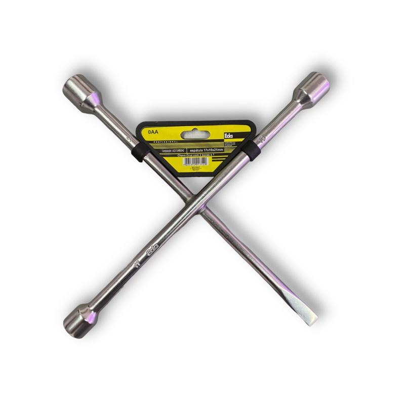 Chave de Roda Cruz Com 3 Bocas e 1 Espatula 17 19 21mm Eda
