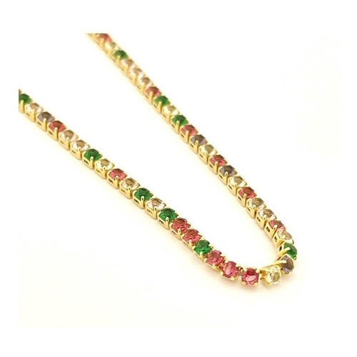 Colar Corrente Feminina 60cm Riviera Colorida Banhado A Ouro