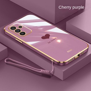 Samsung Galaxy A14 5G A34 A54 5G Luxuoso Amor Coração Bordas Quadradas Revestimento Costas TPU Capa Flexível Com Cordão