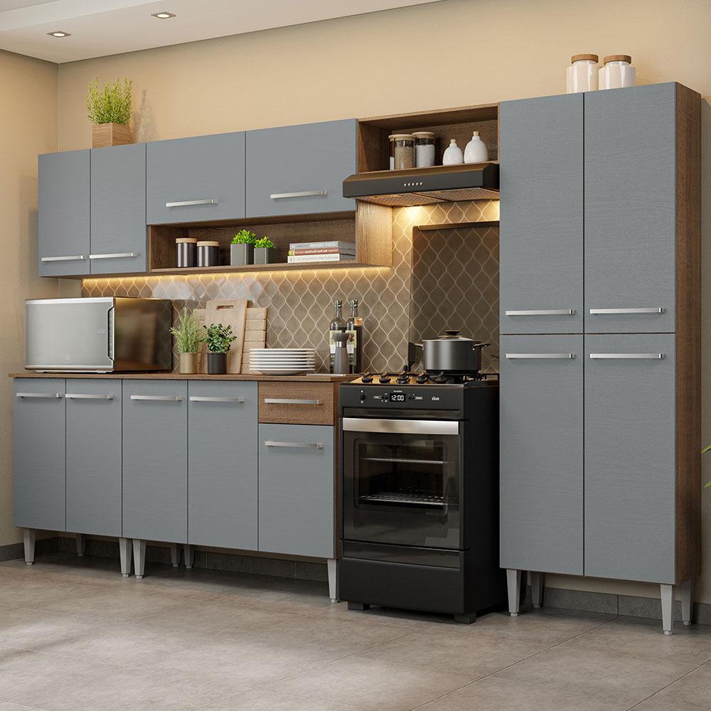 Armário de Cozinha Completa 293cm Rustic/Cinza Emilly Madesa 01 - Home & Living