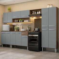 Armário de Cozinha Completa 293cm Rustic/Cinza Emilly Madesa 01
