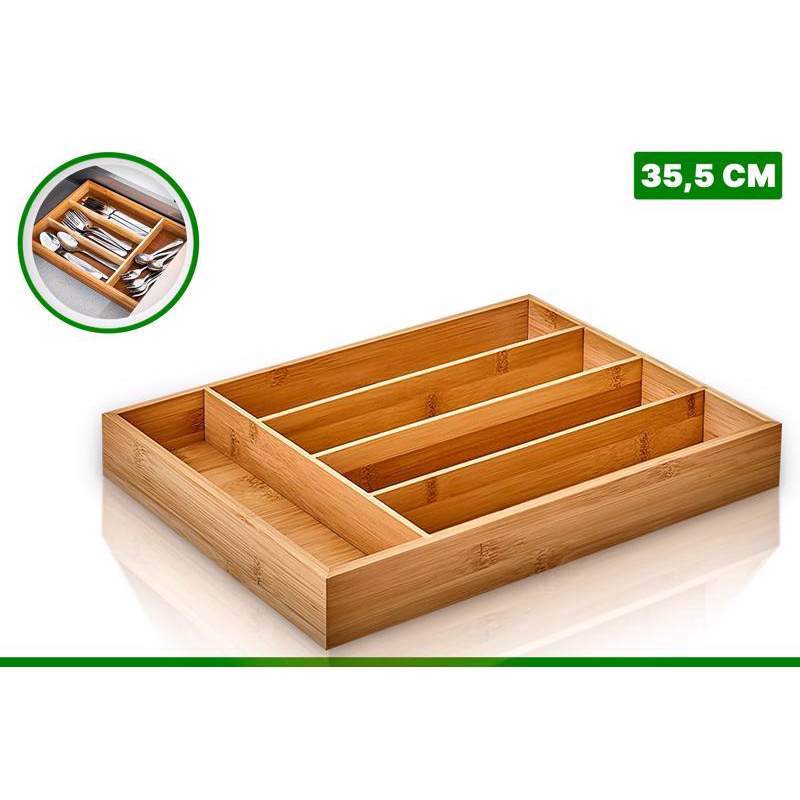 Porta Talheres Bambu Organizador De Gaveta 5 Divisorias