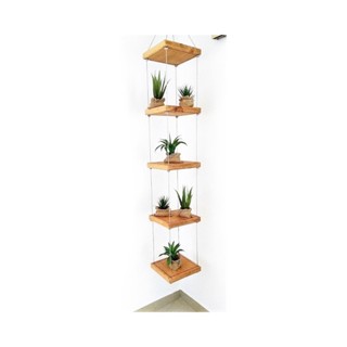 Prateleira Suspensa Decorativa Estante Prateleira Madeira P/ vaso de planta suspensa por cabo de Aço