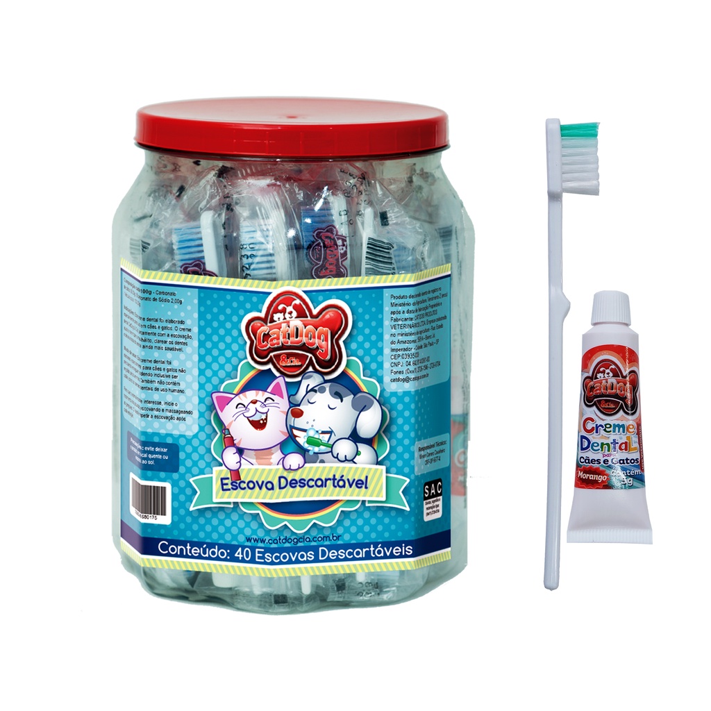 Pote Escova Descartável + Creme Dental P/pet Cat Dog - 40un em Oferta na Shopee