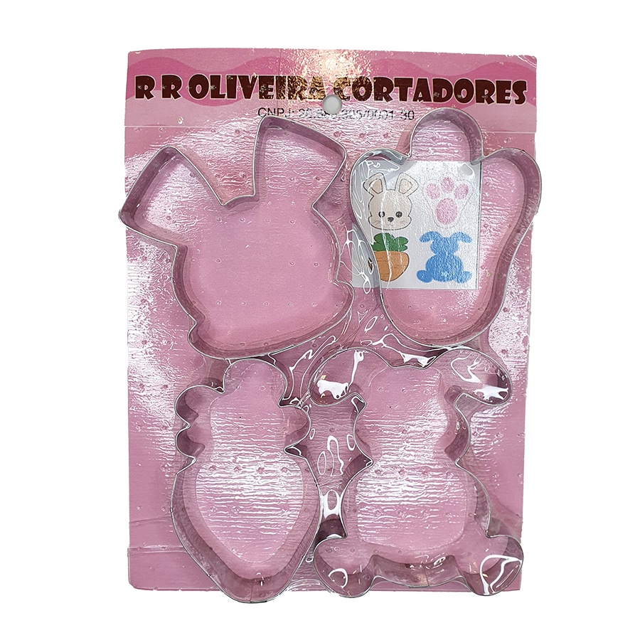 Kit Cortadores de Páscoa com 4 peças Coelhos, Cenoura e Pata - 1 unidade - RR Cortadores - Rizzo - Home & Living