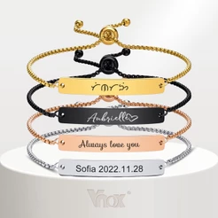 Pulseira De Nome De Gravação Sem Vnox Para Mulheres Homens , Aço Inoxidável Ajustável Com Corrente De Caixa