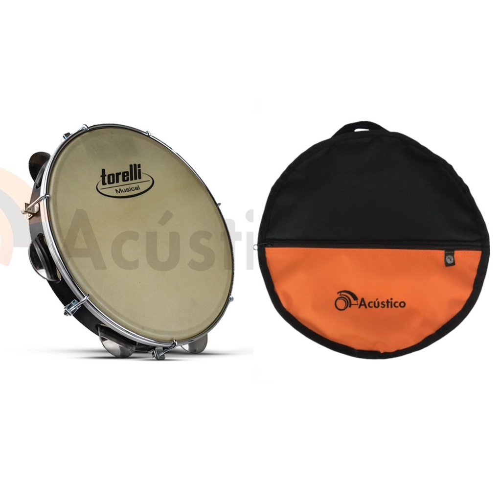 Kit Pandeiro Profissional Torelli Couro 10 Pol. Preto c/ Bag