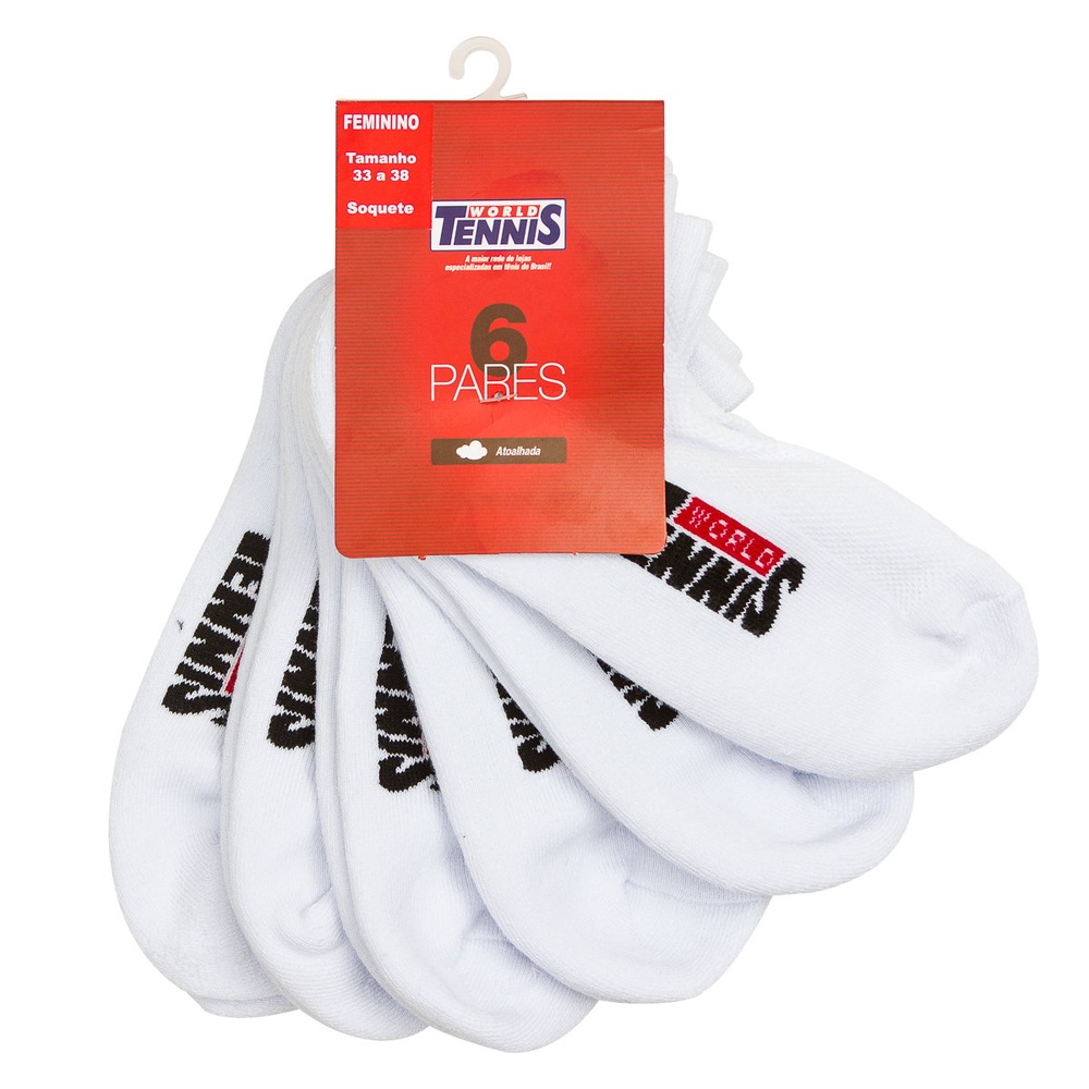 Meia World Tennis 33-38 Pacote C/6 - Branca em Oferta na Shopee