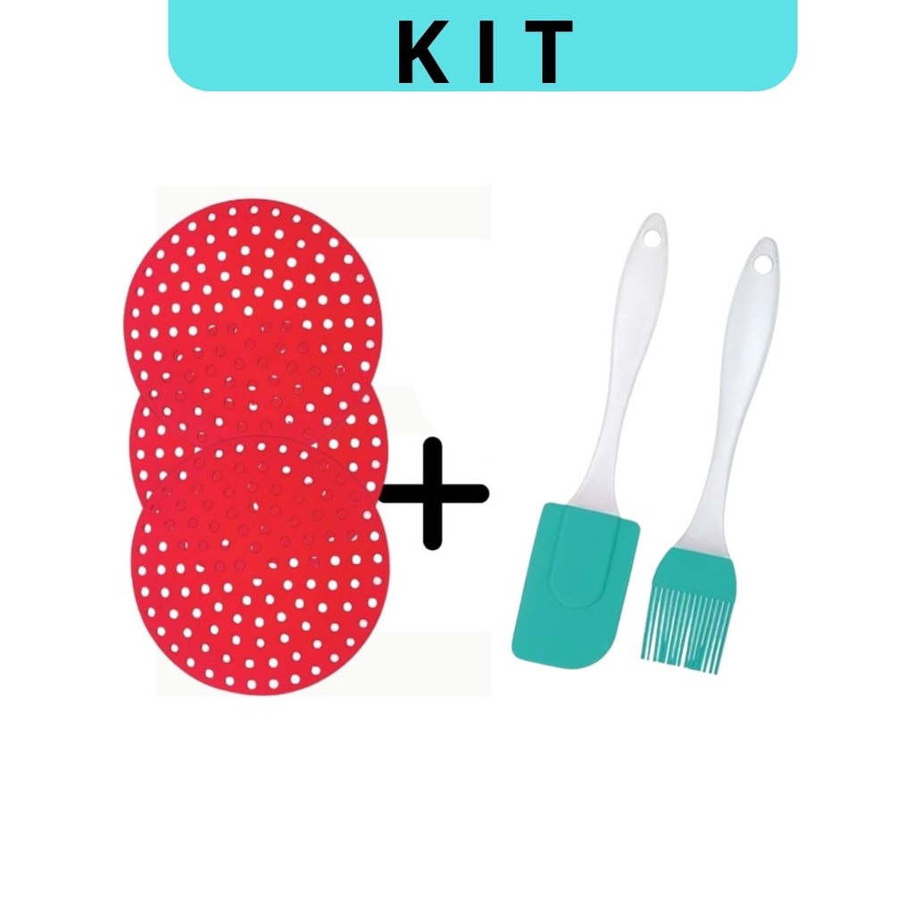 Kit Forma para Air Fryer Espatula e Pincel De Silicone Para Untar Alimentos