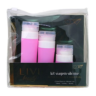 Kit Viagem 3 Frascos Garrafas Silicone Com Bolsa Para Creme