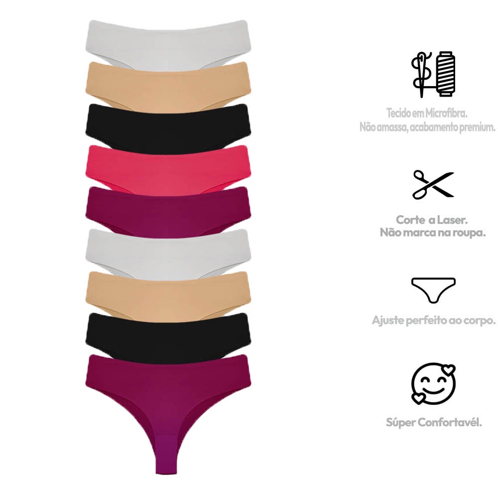 Kit Com 9 Calcinha Corte Laser Tanga Sortidas