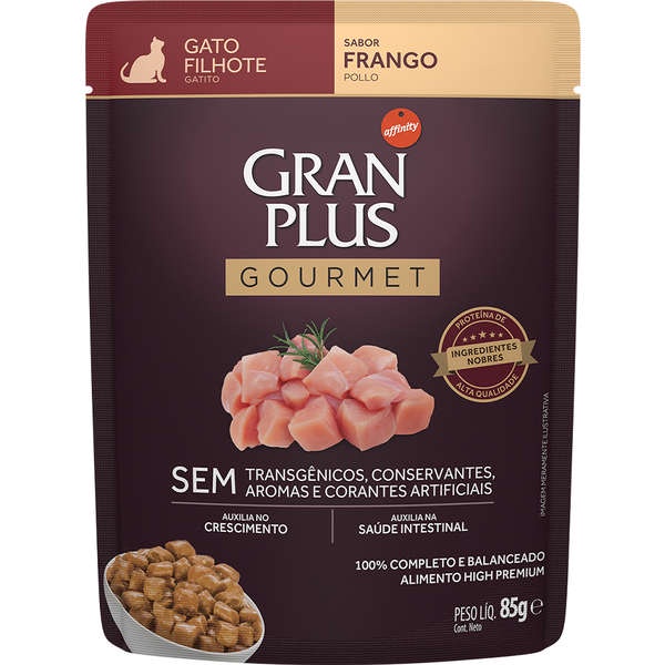 Ração Úmida GranPlus Gourmet Sachê Gatos Filhotes Frango 85g em Oferta na Shopee