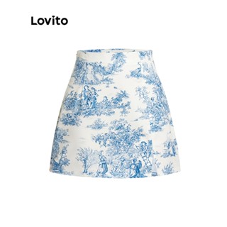 Lovito Boho Minissaia Feminina Floral Lápis De Cintura Alta Com Fenda L45ED075 (Branco Azulado)