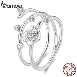 Bamoer 925 Prata Simples Rosa Vinha Duplo Círculo Anel Moda Joalheria Para Mulheres BSR404