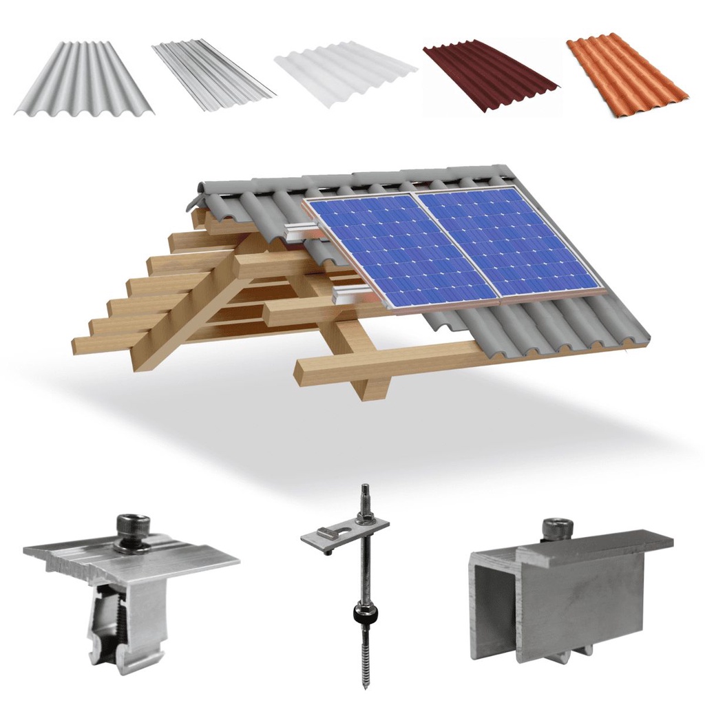 Kit Estrutura Suporte Fixador Para 02 Placas Solar Alumínio Telha Fibro Ondulada em Viga Madeira