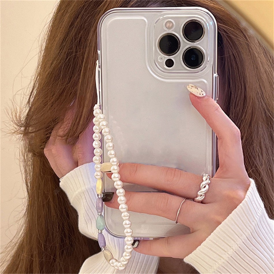 Estojo Para Telefone Pulseira Redmi A1 Nota 11 10 9 8 Pro 11s 9s 10s 9A 9C 9T 10 10A 10C Coreia Fofo Coração De Pérola Bracelete Transparente Caixa TPU Capa De Proteção À Prova De Choque