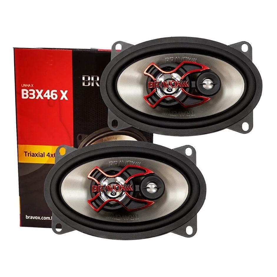 Par de Alto Falantes 4x6  Bravox Triaxial B3X46X - 80 Watts RMS