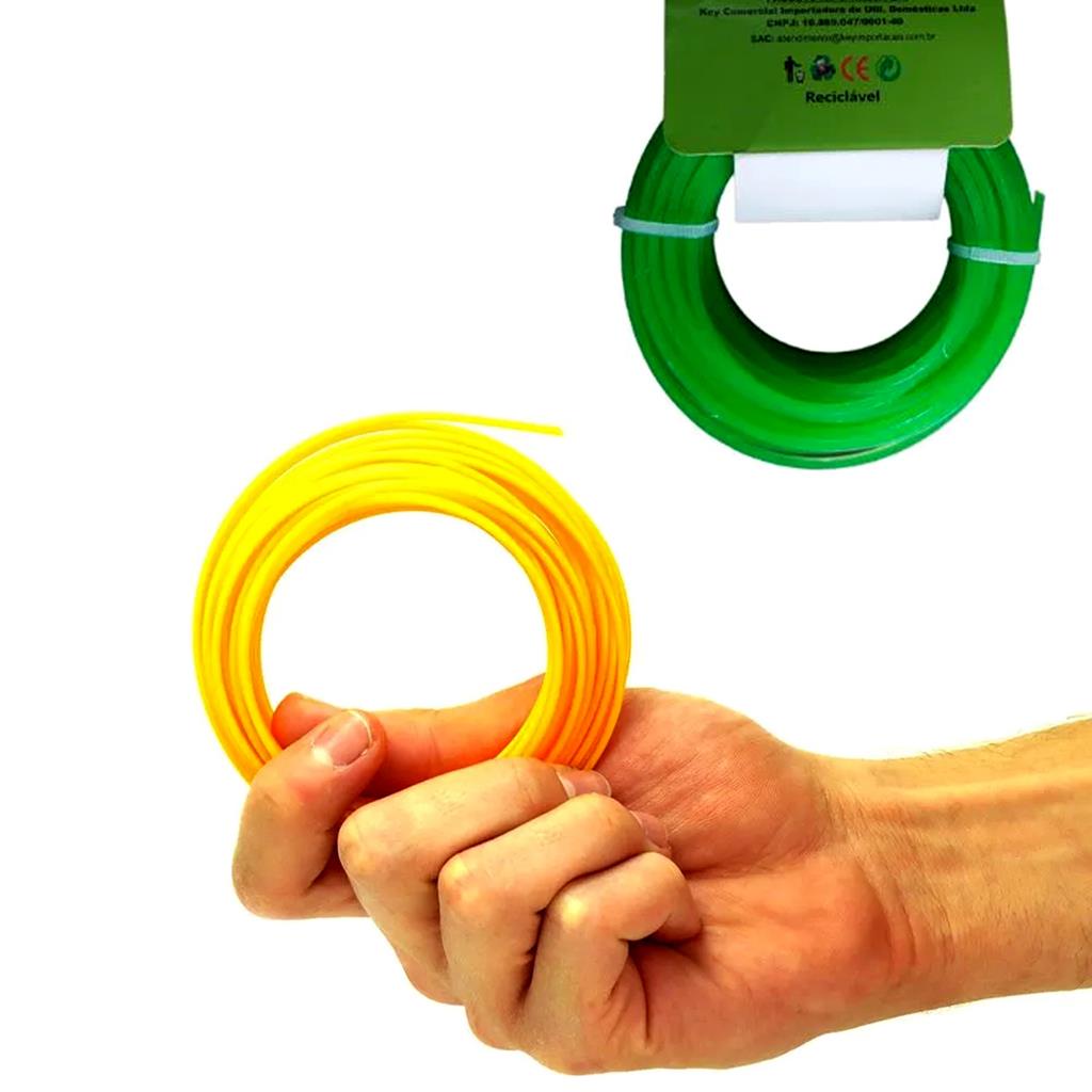 KIT 2 Fio De Nylon Para Aparador De Grama Roçadeira 2.4mm X 10m Perfil Quadrado