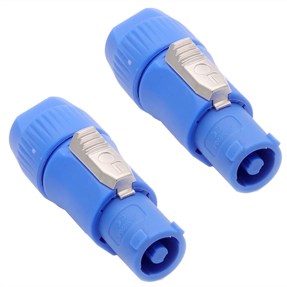 Kit 02 Conector Speakon Powercon Macho 3 Vias Com Trava Azul