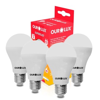 Kit 4 Lampadas Led Bulbo A60 9W E27 Bivolt 3000K Luz Amarela