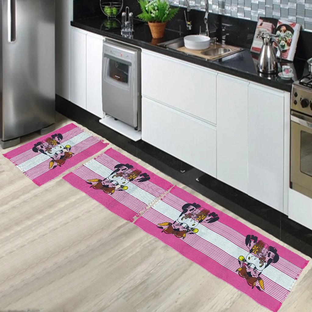 Tapete Para Cozinha Jogo Kit Conjunto Passadeira Com 3 Peças Estampado Algodão Decoração Casa Tear