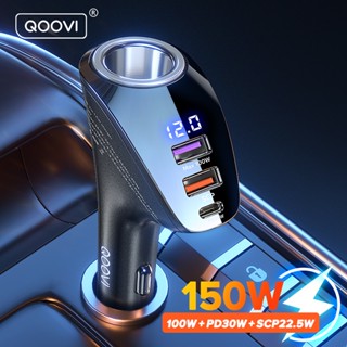 QOOVI Carregador Rápido De Carro 150W Duplo USB + Tipo C Display Digital LED QC 3.0 SCP Para iPho Huawai