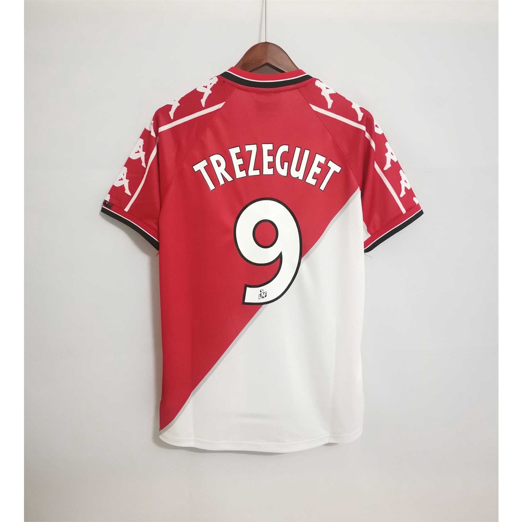 99-00 Mônaco Top Quality Home Retro Futebol Jersey Camiseta Personalizada Roupas Esportivas TREZEGUET